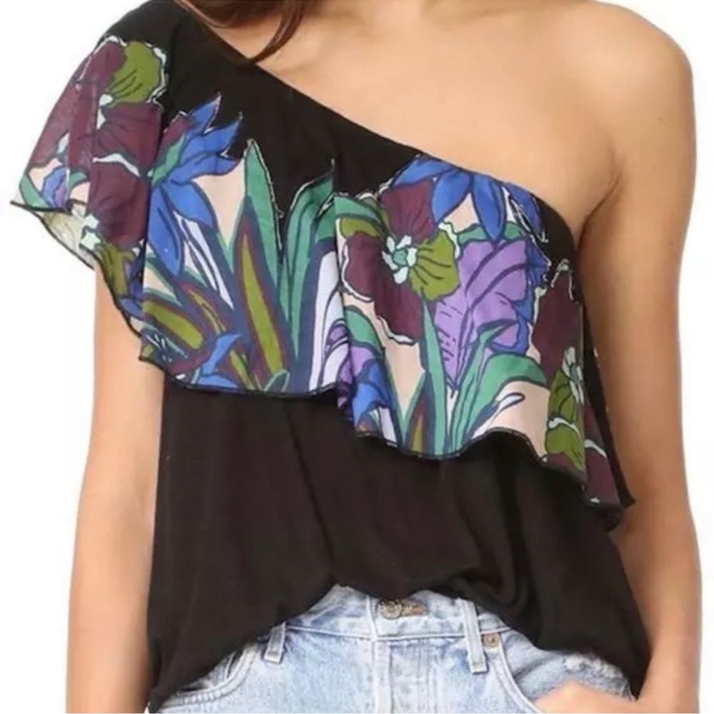 Free People Annka Bubble One Shoulder Top In Black Size Small